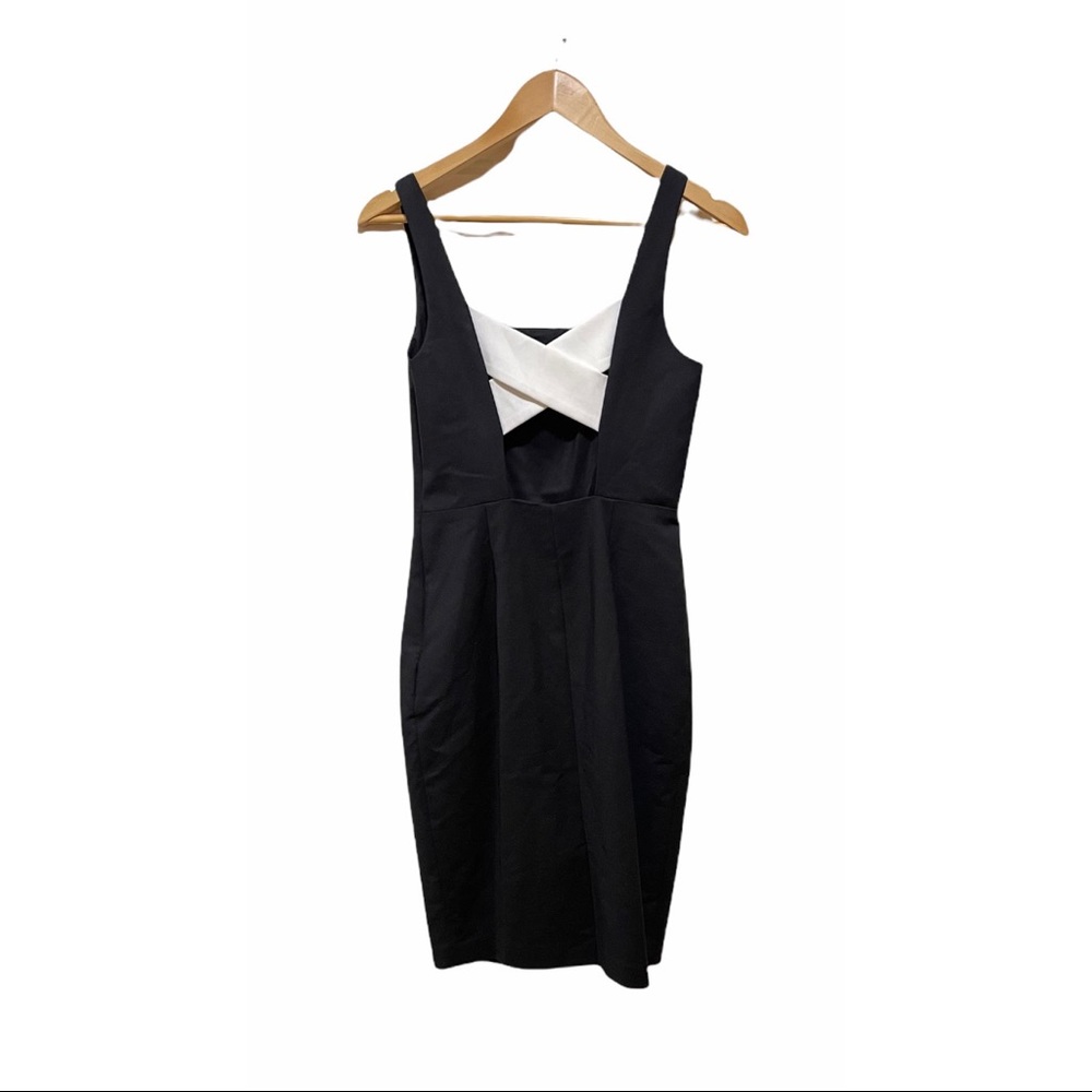 1. STATE Black Bodycon Sleeveless White Criss Cross Back Midi Dress - Picture 5 of 12